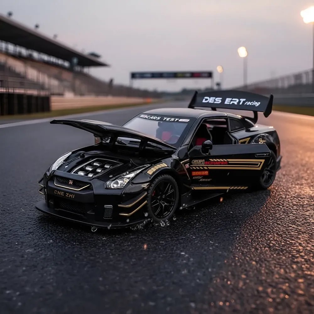 Miniatura Nissan Preto Gtr R35 Metal Com Luzes E Som 1/24