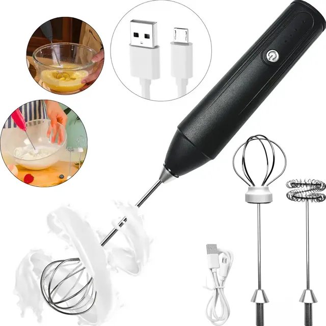 Mixer Portátil Recarregável Usb Batedor Fuê Aço Inox 2 Em 1
