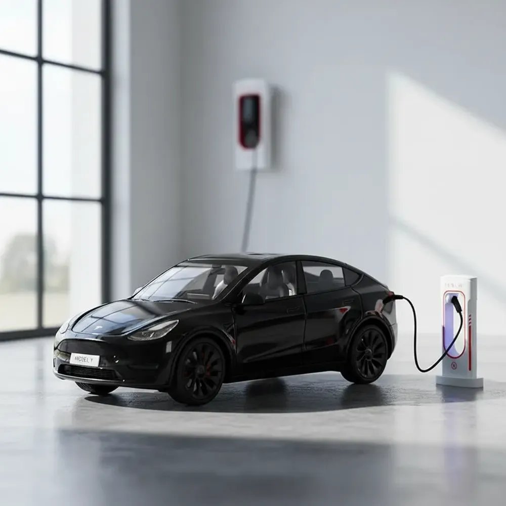 Variedades Miniatura De Carro Som/led Metal Tesla Model X Preto 1/24