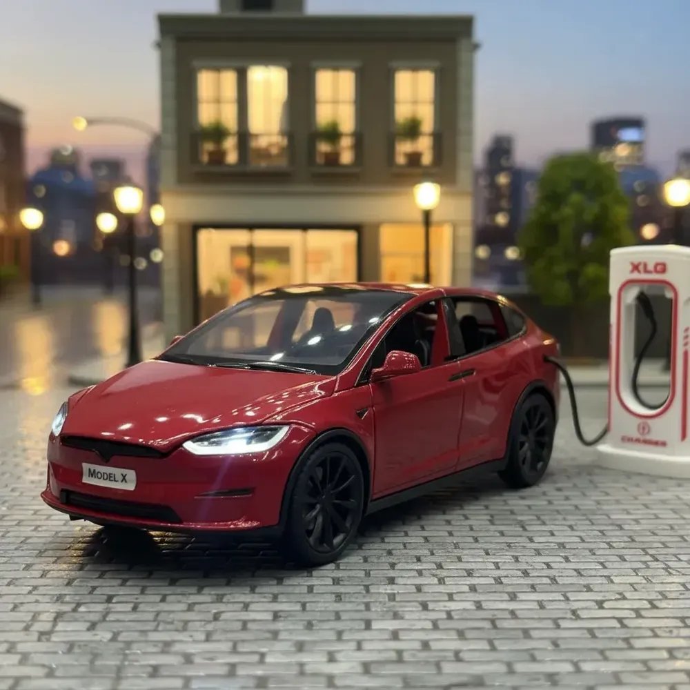 Variedades Miniatura De Carro Som/led Metal Tesla Model X Vermelho 1/24