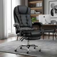 🛍️ Cadeira De Escritorio Presidente Rija Ajustável Preto Couro Sintético