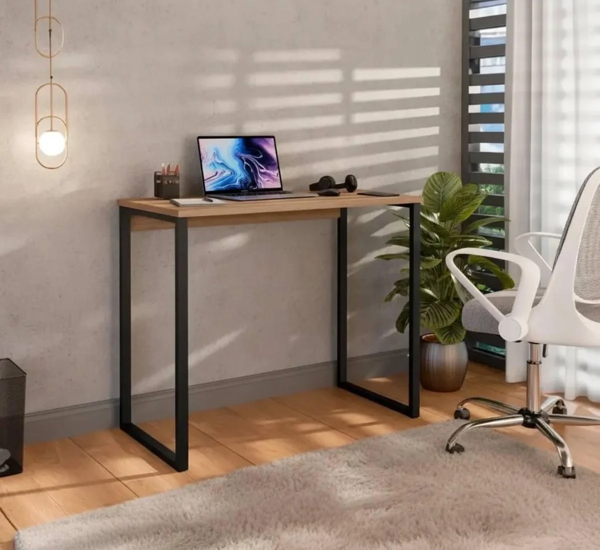 Escrivaninha Industrial Mesa Estudo Aparador Office Aço Mdf