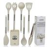 🛍 Kit ​8 Utensilios De Cozinha De Silicone Cabo De Inox Grande Bege