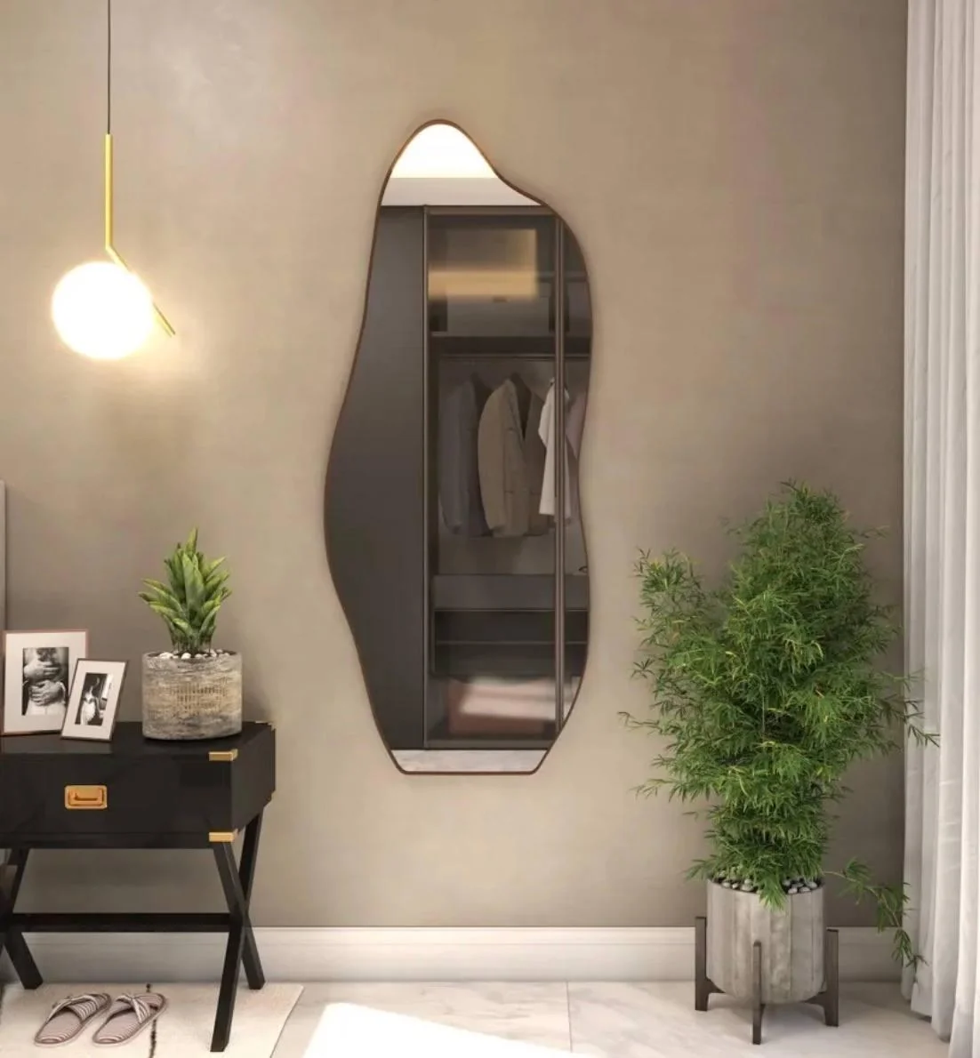 Espelho 100x50 Orgânico Corpo Inteiro Grande Moldur Caramelo Preto