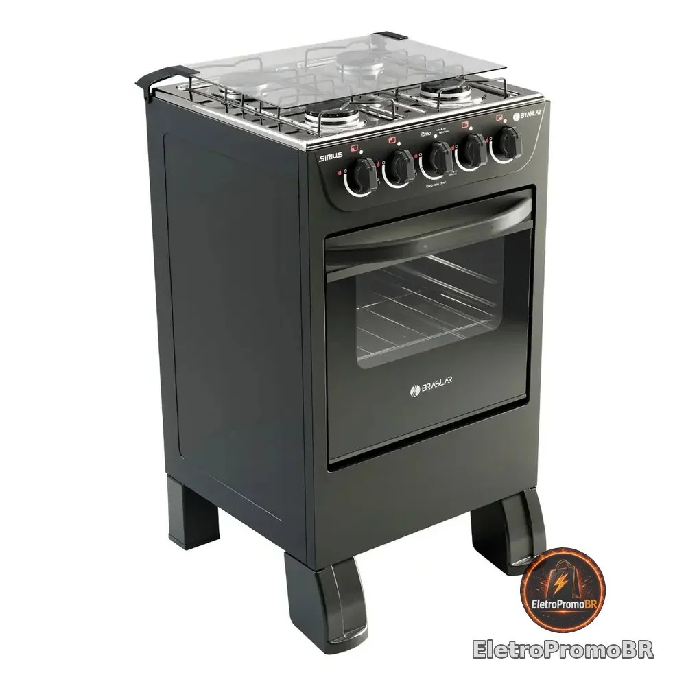 ⚡Fogão New Sirius 4 Bocas Mesa Inox Braslar Cor Preto⚡