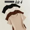 🛍️ Kit 4 Blusas Feminina Ribana Canelado Estilosa Básica Casual Preto, Branco, Marrom E Nude Lisa M/g (36/42)