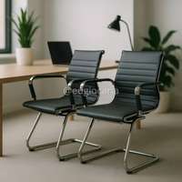 🛍️ Kit 2 Cadeiras Escritório Base Fixa Suporta Até 120kg Cadeiras Inc Charles  Eames Eiffel Preta Preto Couro Sintético